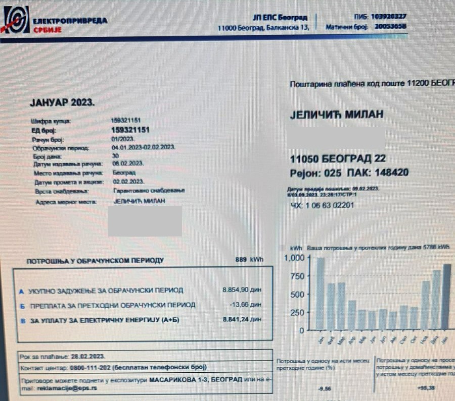 Racun za grejanje milana sampiona grejanja iz beograda za januar